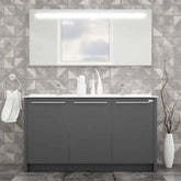 Casa Mare Benna 63 Glossy Gray Bathroom Vanity and Double Sink Combo with LED Mirror - Benna160GG-63-S
